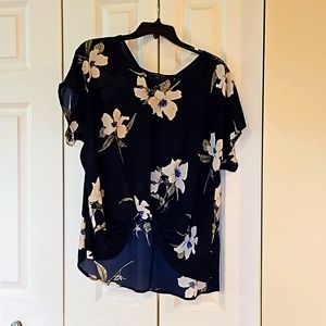 Blue floral knot front blouse